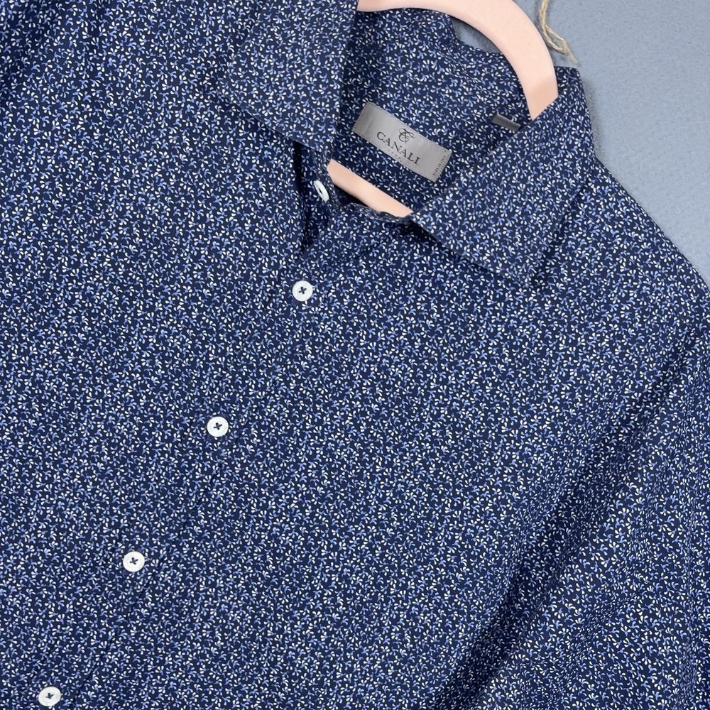 Canali Button Up Shirt Mens XXL (50" Chest) Blue Floral Career Classic